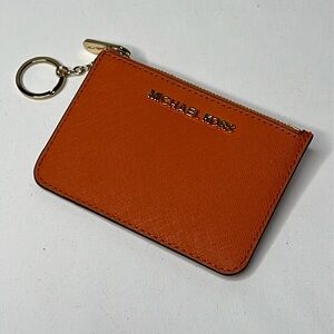Michael Kors Jet Set Travel Small Wallet, Top Zip Coin Pouch with ID - Orange